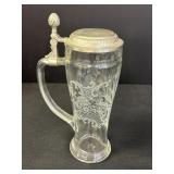 9.75' Etched Wheat Glass Stein w/ Pewter Lid