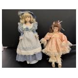(2) Porcelain Dolls Blue & white dress w/ lace