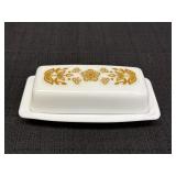 Pyrex milk glass butter dish, Butterfly Gold