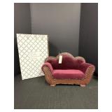 Victorian Style Burgundy Velvet Doll Loveseat