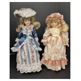 (2) Porcelain Dolls w/ Floral & Lace dresses