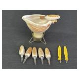 Corn on the cob butter warmer, brush, & holders