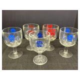 5 vtg beer thumbprint goblet glasses - Pabst Blue