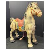 Vtg pressed-steel Mobo Horse ride-on toy, 29in H