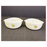 2 Fire King Anchor Hocking milk glass bowls w/HART