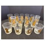 14 Zodiac drinking glasses, 4in & 5.5in H.  10/12