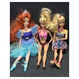 (3) Mattel Barbie dolls. Ariel ballerina doll,
