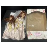 Porcelain bride & flower girl doll set w/ box