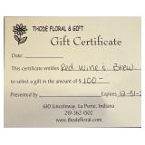 $100 Thode Floral Gift Certificate