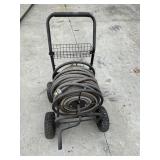 Rolling garden hose reel cart w/black metal frame