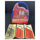 Maxtech drill bit set in case & 3 new drill bits,