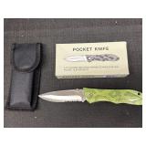 Stainless steel folding pocket knife w/ snake