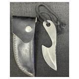 Stainless finger claw knife w/ leather sheath