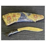 Miniature Kukri knife w/scabbard, 3in brass blade
