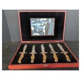 5pc Knife Set w/ ornate brass handles fixed
