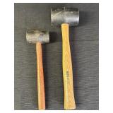 2 rubber head wood handle mallets, 1 marked Napa