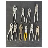 Variety of 10 slip joint pliers