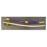 30in brass handle engraved curved sword, India,