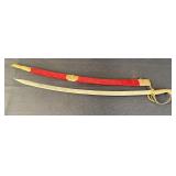 30in brass handle engraved curved sword, India,