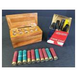 Spent shotshells & handcrafted wood box (holds