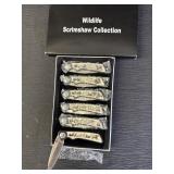 Set of 6 lock-back folding pocket knives, wildlife