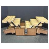 Vtg. Fishing tackle box with extending holders