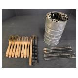 Small Wire brushes, can of Carpenter pencils
