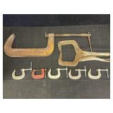 Variety of C clamps and a vise grip