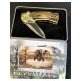 Collectible folding pocket knife, elephant motif,