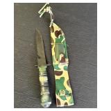 Survival knife w/camo pattern handle & matching
