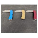 (3) Blue, Gold, Red Classic Pocket Knives