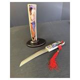 Decorative tanto knife w/patterned scabbard &