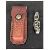 Faux-Stag Shell handle pocket knife w/ leather