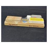 Arkansas sharpening stone set mounted on a
