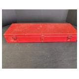 Red metal tool box 21in long x 7in wide x 2in deep