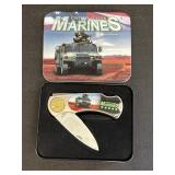 US Marines Folding Pocket Knife w/ Collectible Tin