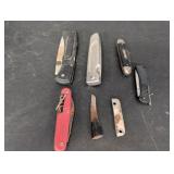 (7) Misc Knives, single blade knives, swiss knife