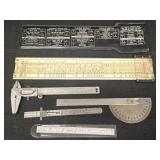 Variety of measuring tools & slide rule