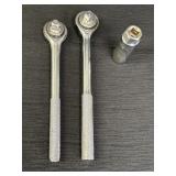 2 - 3/8in drive ratchets & 1 deep socket.  7in &