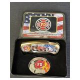 911 NY Fire Depart. lock back pocket knife set,