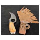 Skinner Knife w/ Bone material handle, suade