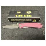 Cat eye pink folding pocket knife