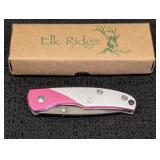 Elk Ridge pink & silver pocket knife case 3in long