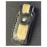 Calf hair & leather knife sheath w/snap closure &