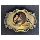 1978 Raintree Belt Buckle 3D Enamel Raccoon On