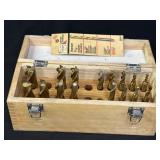 Titanium coated HSS end mill set in wood case,