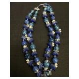 Double Strand Blue Beads Costume Necklace