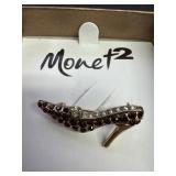 Vtg. Monet 2 ruby red rhinestone Heel Brooch Pin