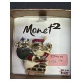 Vtg. Monet 2 Santa Brooch Pin
