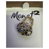 Monet 2 multi color rhinestone Purse Brooch Pin